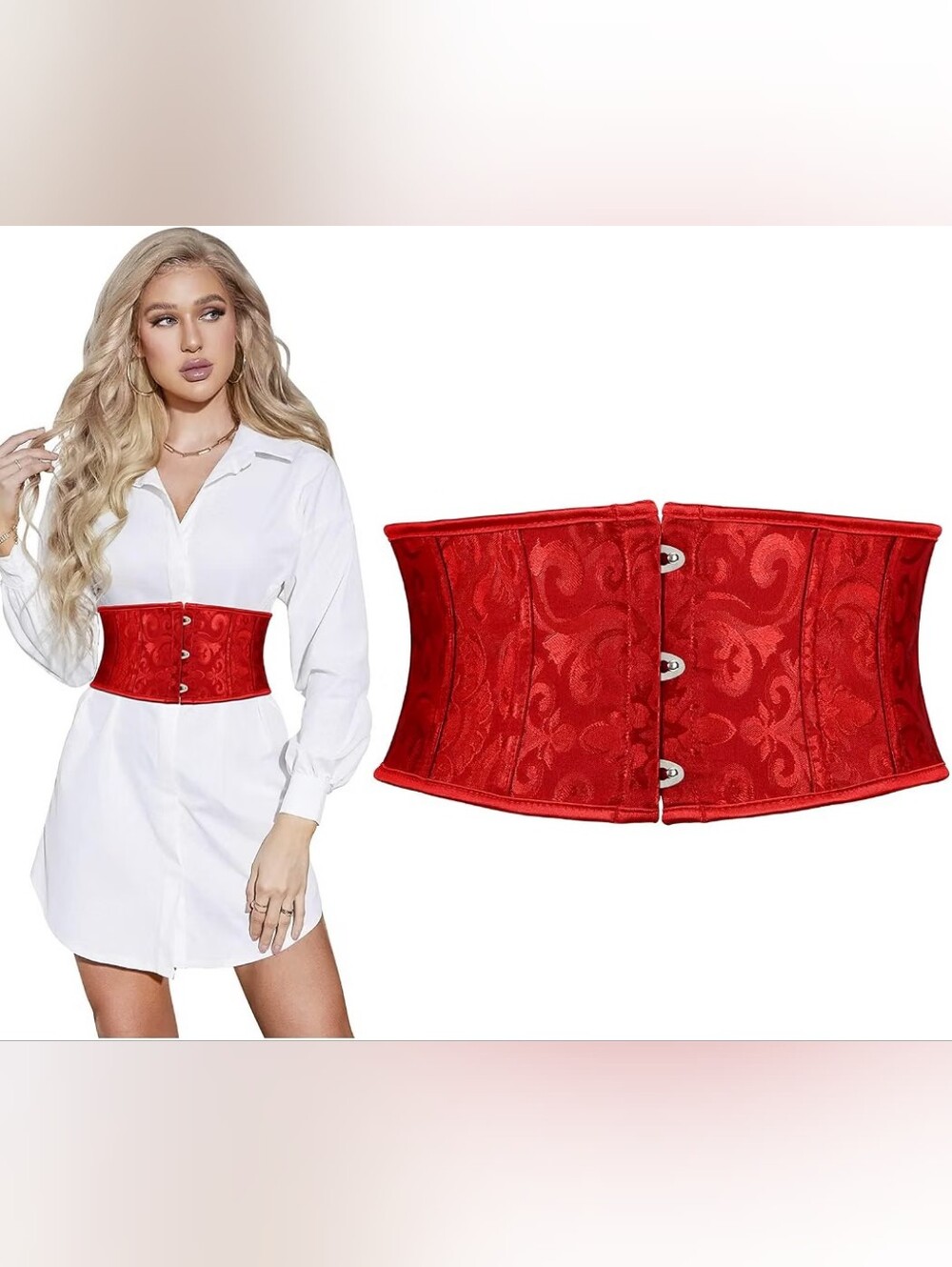 SUOSDEY Jacquard Corset Belt for Women Underbust Boned Lace Up Bustier Belt